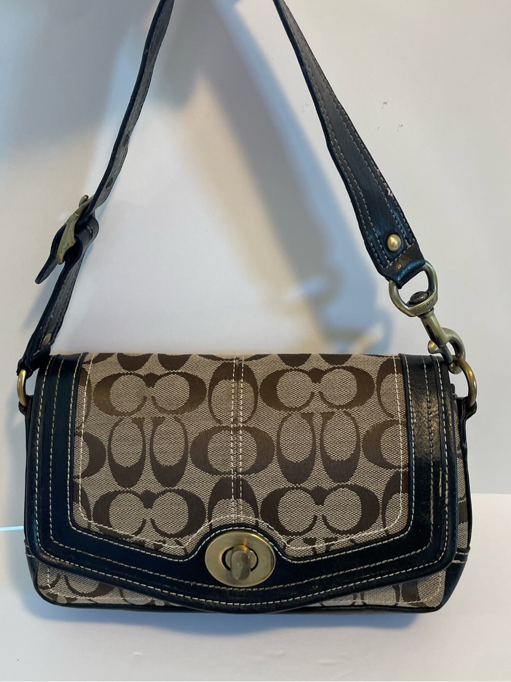 Vintage Coach 10335 Signature Turnlock Shoulder Bag Brown Y2K 2000s HTF Rare